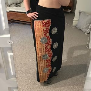 Amazing black wrap skirt with red gold and elephant detail